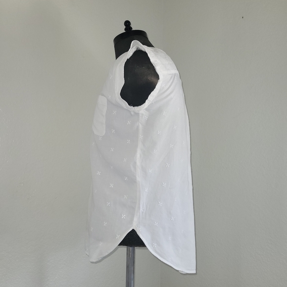 Loft White Embroidered Button-Up Blouse with Cap Short Sleeves Size Small - Picture 4 of 10